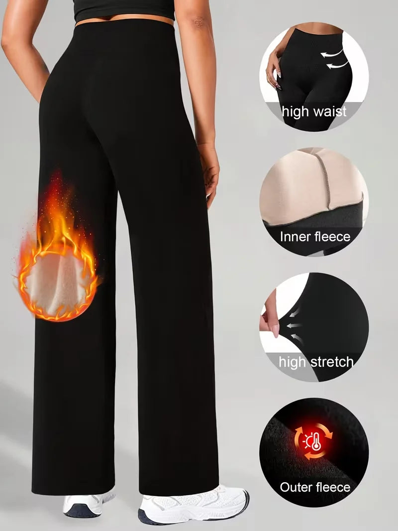 Women's Fleece-lined Wide-leg Pants, Winter High-waisted Thermal Straight-leg Pants, Women's Winter Wear, Winter Trousers，Jeans
