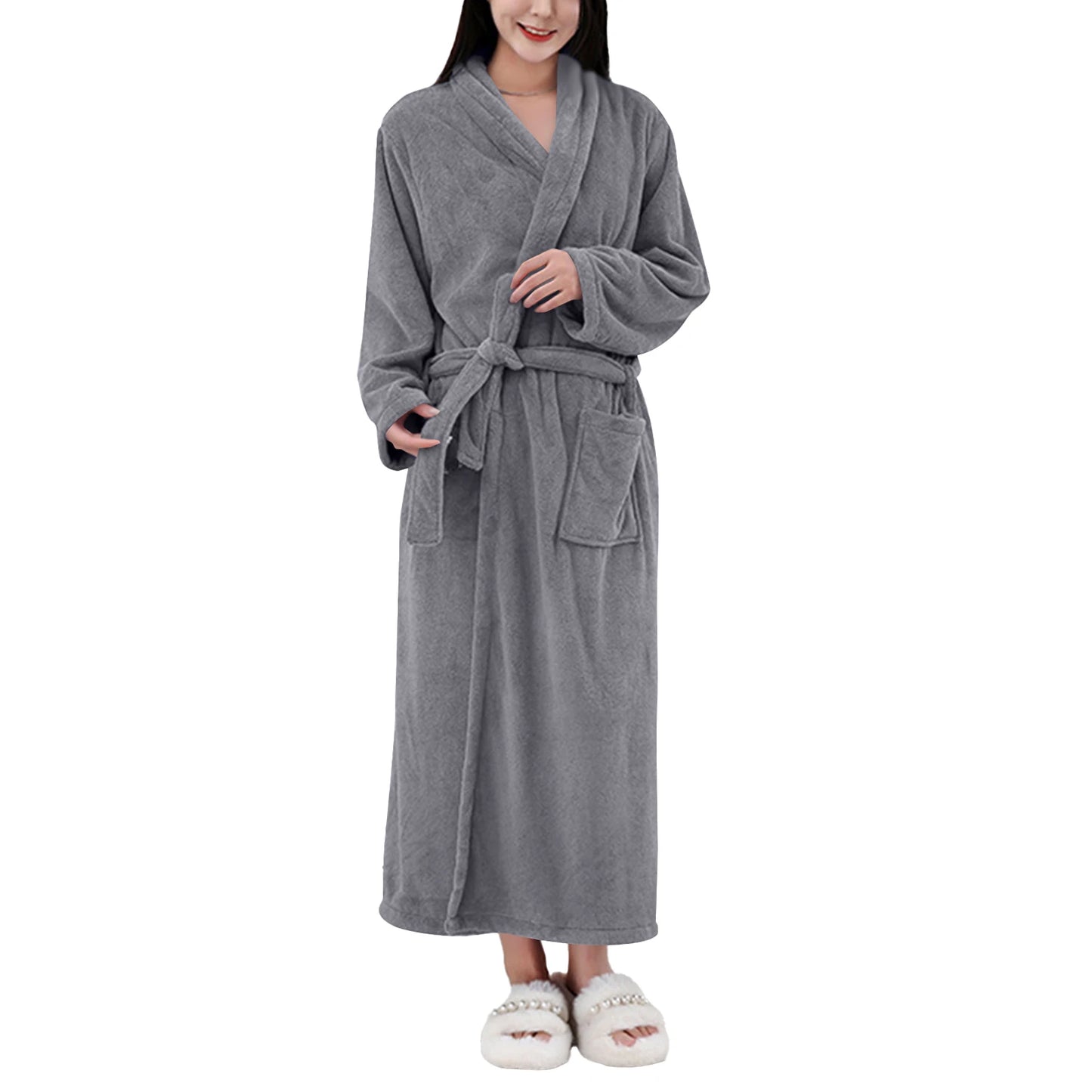 Women's Coral Fleece Robe Autumn Winter New Style Medium Length Home Indoor Wear Warmth Comfortable Sleepwear Nightgown