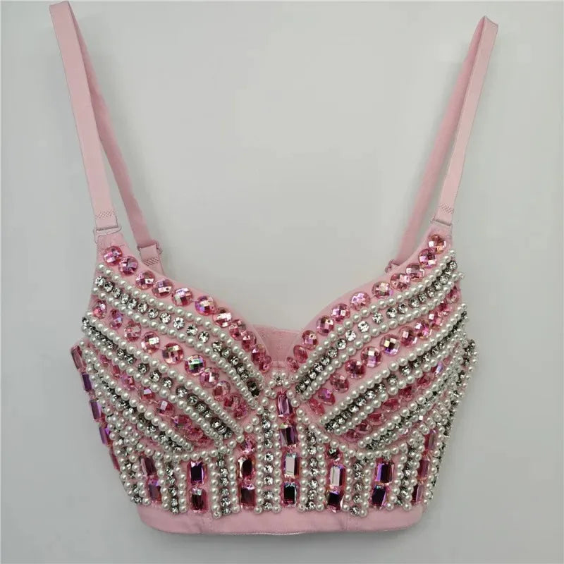 Y2k Top Shirts for Women Clothing Sexy Tank Tops Bra Bling Diamond Rhinestone Fashion Clothes Hotsweet Party Night Club Corset