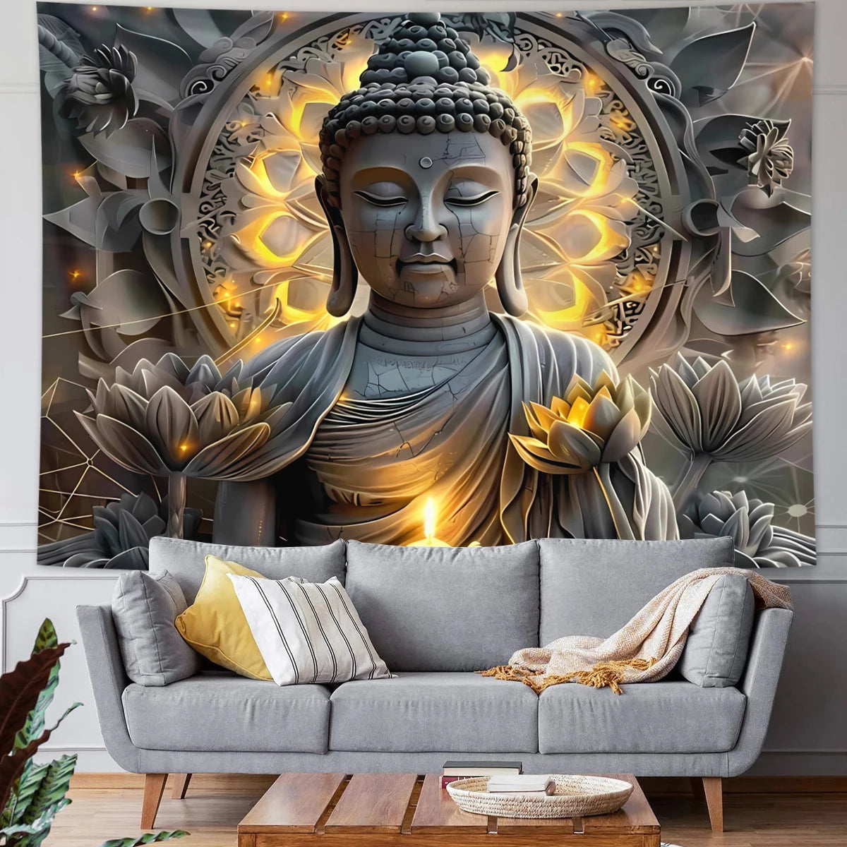 1pc Buddha statue and lotus tapestry, mysterious Buddha statue meditation meditation yoga spiritual religious tapestry