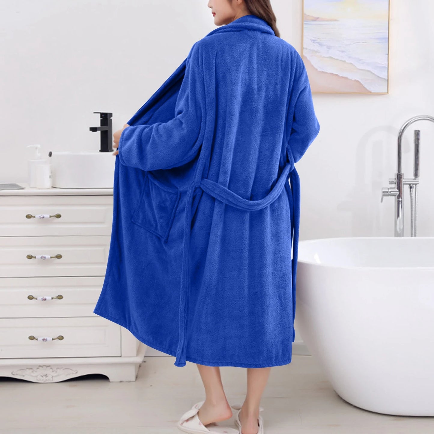 Women's Coral Fleece Robe Autumn Winter New Style Medium Length Home Indoor Wear Warmth Comfortable Sleepwear Nightgown