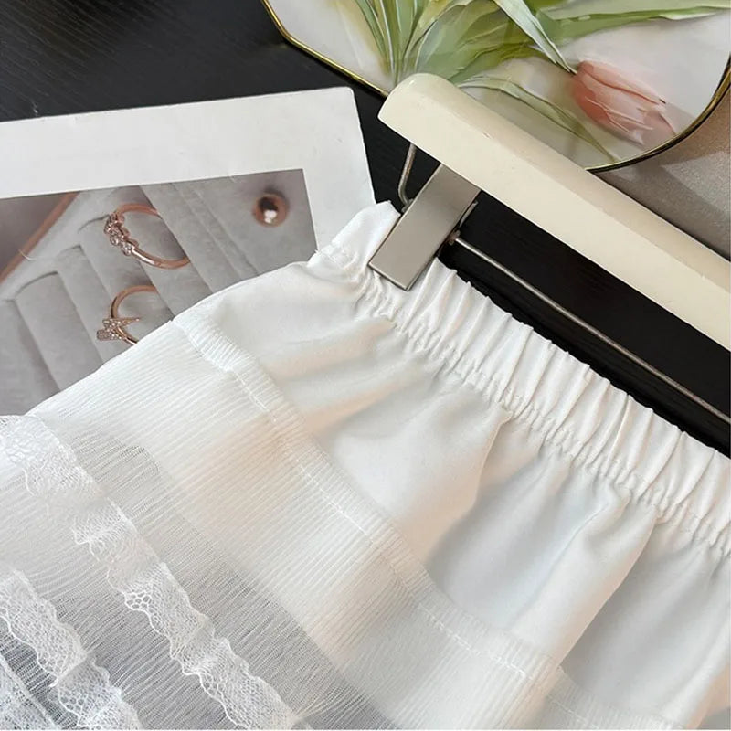 Women Y2K Korean Lace Mini Layered Skirt Streetwear Lace Up Ruffles Harajuku High Waist Pleated A-Line Short Jupe Skirts Clothes
