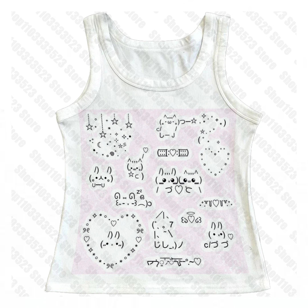 Y2k kawaii Aesthetic Graphic Vest Punk Gothic Printing Women Baby Tank 2000s Emo girls Print Crop Tops Slim Sexy Women Clothing