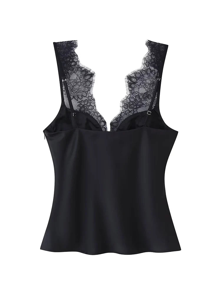 Women's Elegant Camisoles Sexy Splice Lace Sleeveless Sling Top Fashion Slimming Vintage Tank Top 2026 New Lady Street Wear