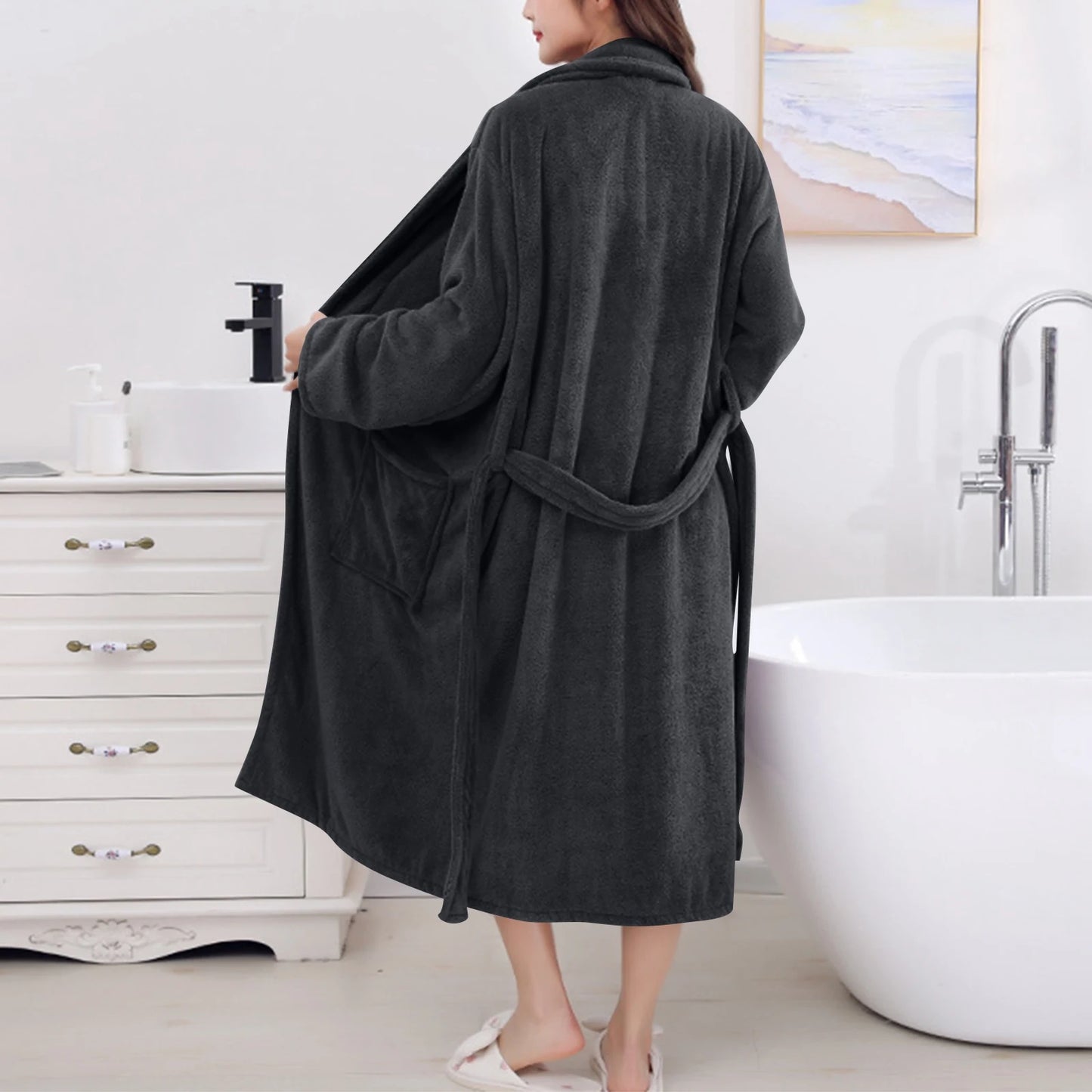 Women's Coral Fleece Robe Autumn Winter New Style Medium Length Home Indoor Wear Warmth Comfortable Sleepwear Nightgown