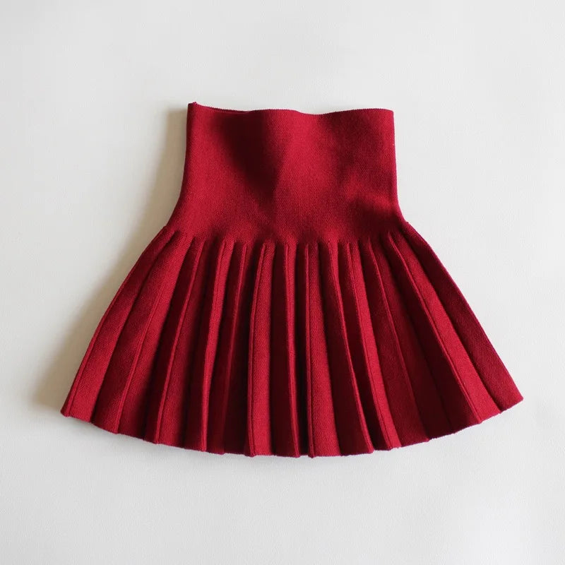 1pcs Girls Knit Skirts Baby Autumn Winter Princess pleated Skirts Childrens Student High Waist Mini Tutu Skirts Kids Solid Dress