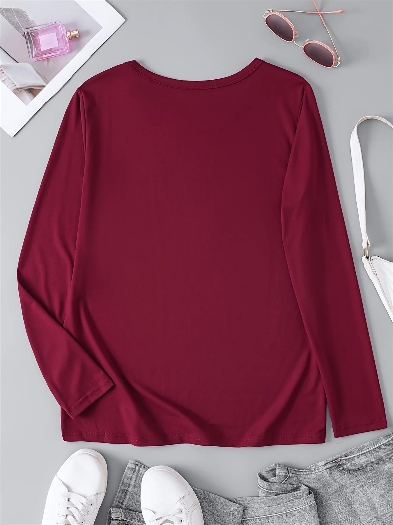 100% pure cotton women's spring and autumn comfortable casual long sleeved Paris graphic printed round neck T-shirt