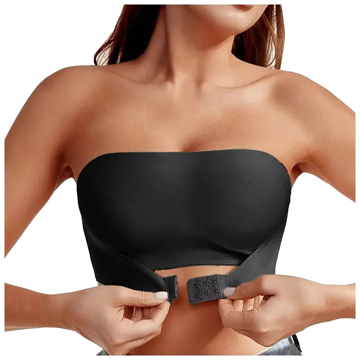 Women's Strapless Bra Sexy Seamless No Padding Front Button Bra Comfortable Smooth Women's Half Cup Silicone Non-slip Underwear
