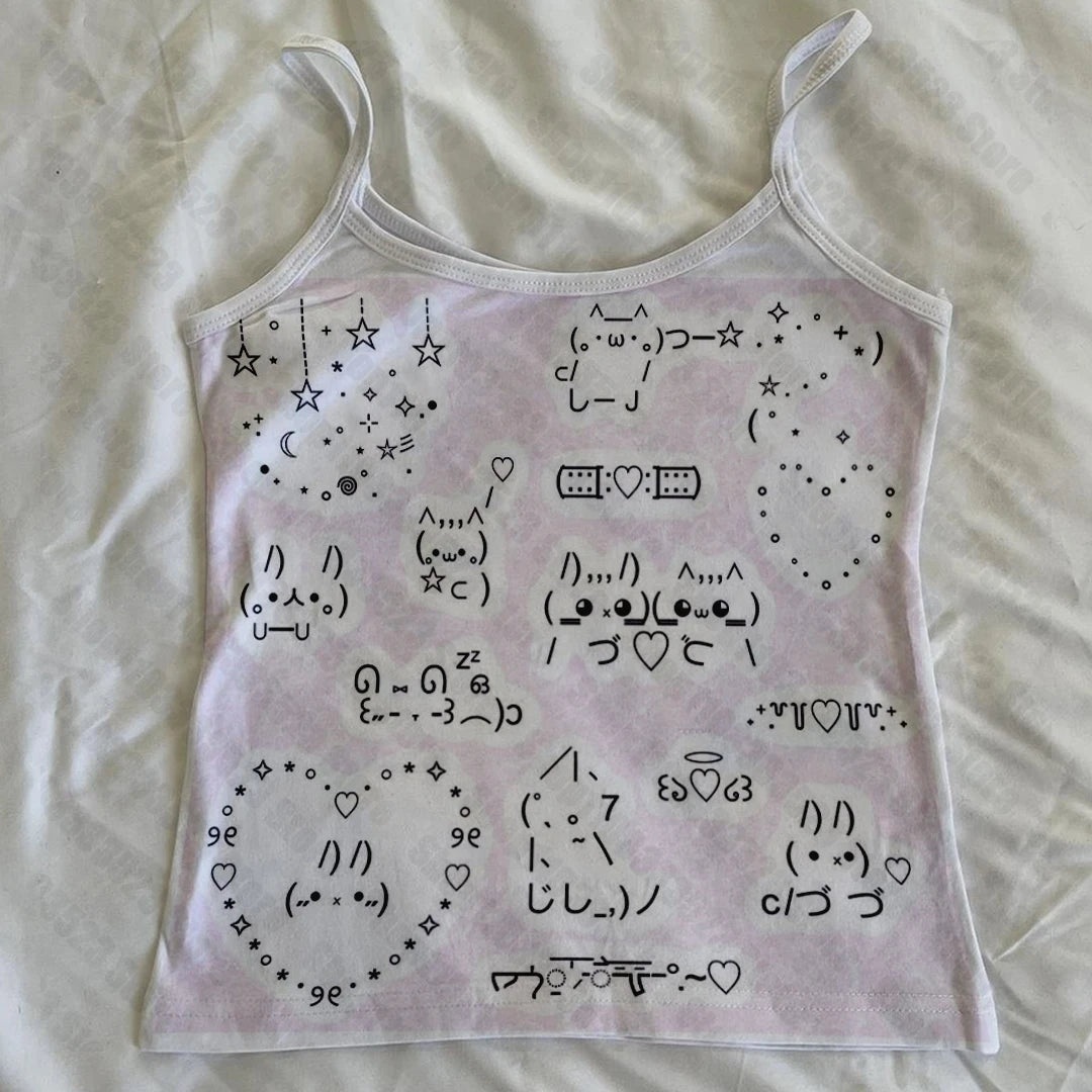 Y2k kawaii Aesthetic Graphic Vest Punk Gothic Printing Women Baby Tank 2000s Emo girls Print Crop Tops Slim Sexy Women Clothing