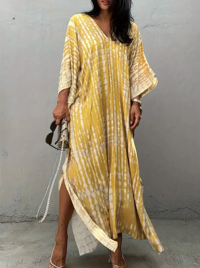 2025 Spring and Summer Smudged Positioning Printed Long Vacation Beach Skirt Bikini Cover-Up Swimsuit Sun Protection Jacket