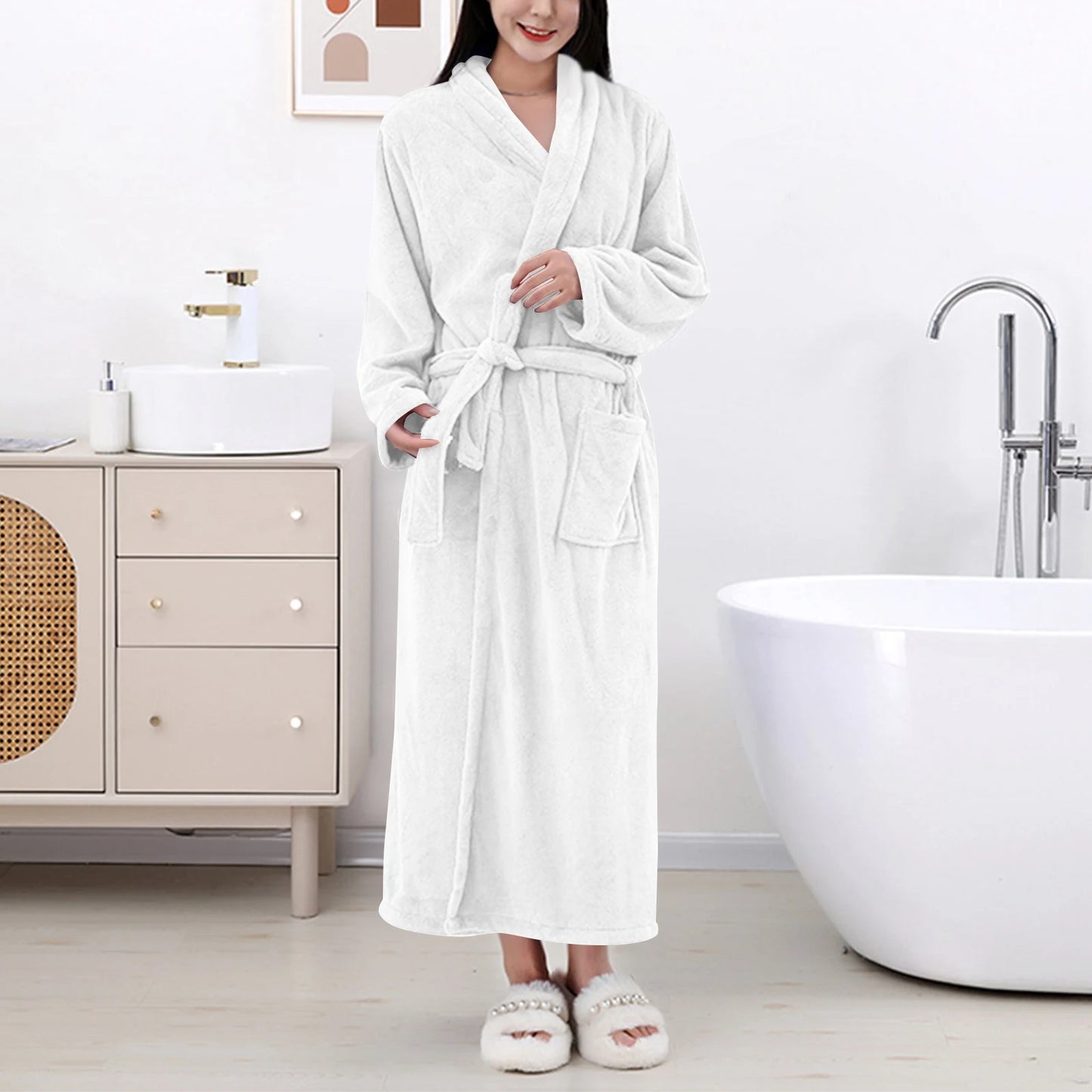 Women's Coral Fleece Robe Autumn Winter New Style Medium Length Home Indoor Wear Warmth Comfortable Sleepwear Nightgown