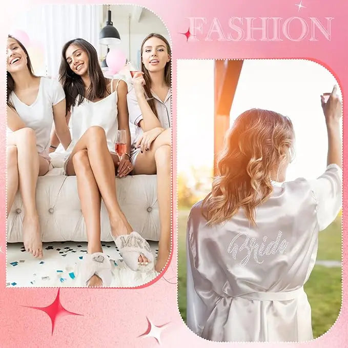 2 Pcs Personalized Initial Bride Slippers and Bride Robe Mrs Slippers Bridal Robe Bridal Shower Gifts for Wedding Day