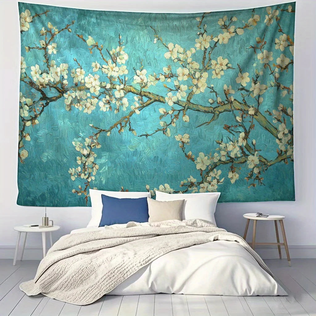 1pc Van Gogh almond blossom tapestry, made of polyester, machine washable, suitable for bedroom and living room decoration.