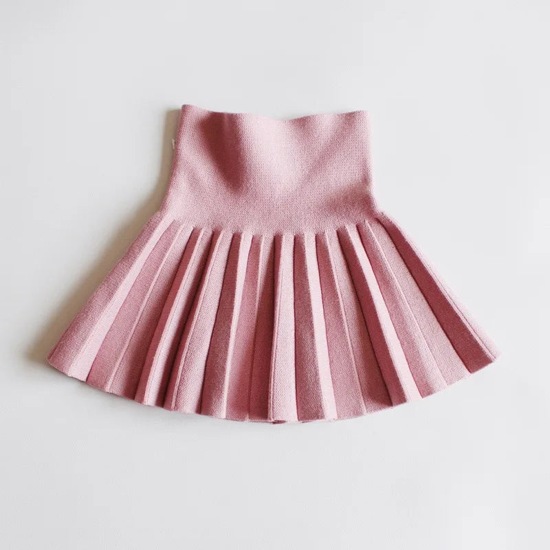 1pcs Girls Knit Skirts Baby Autumn Winter Princess pleated Skirts Childrens Student High Waist Mini Tutu Skirts Kids Solid Dress