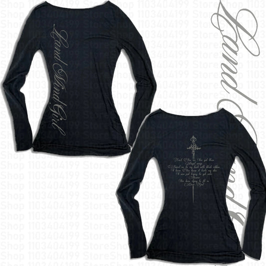 Y2k Aesthetics Crop Tops Graphic Printed T Shirt Fairycore Grunge Clothes Korean Fashion Harajuku Gothic Streetwear Long Sleeves