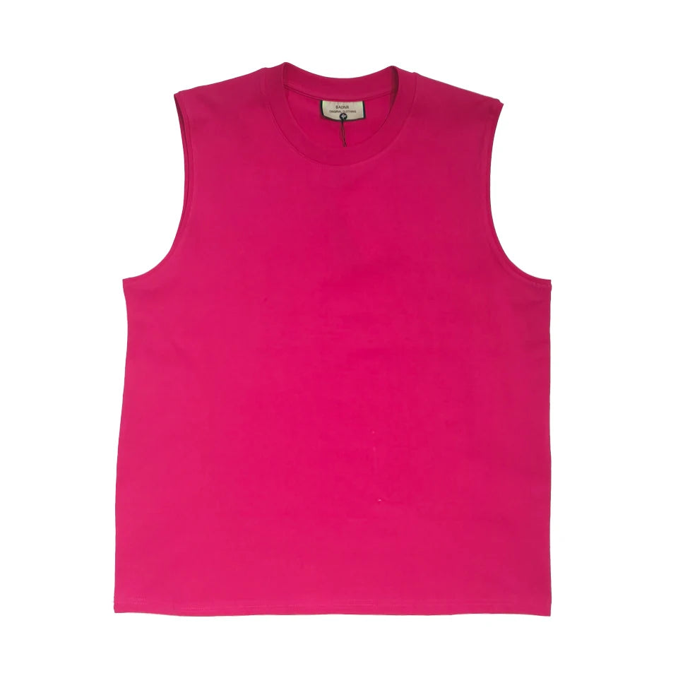 230Grams 100% cotton Vest Men Sleeveless T-shirt Heavy and Old Shoulder Retro Loose Unisex Vintage Tops