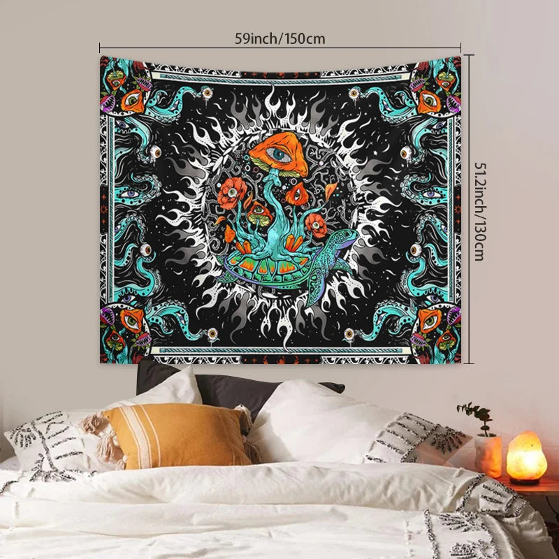 1pc Bohemian burning sun mushroom octopus tapestry, psychedelic eye marine creature tapestry