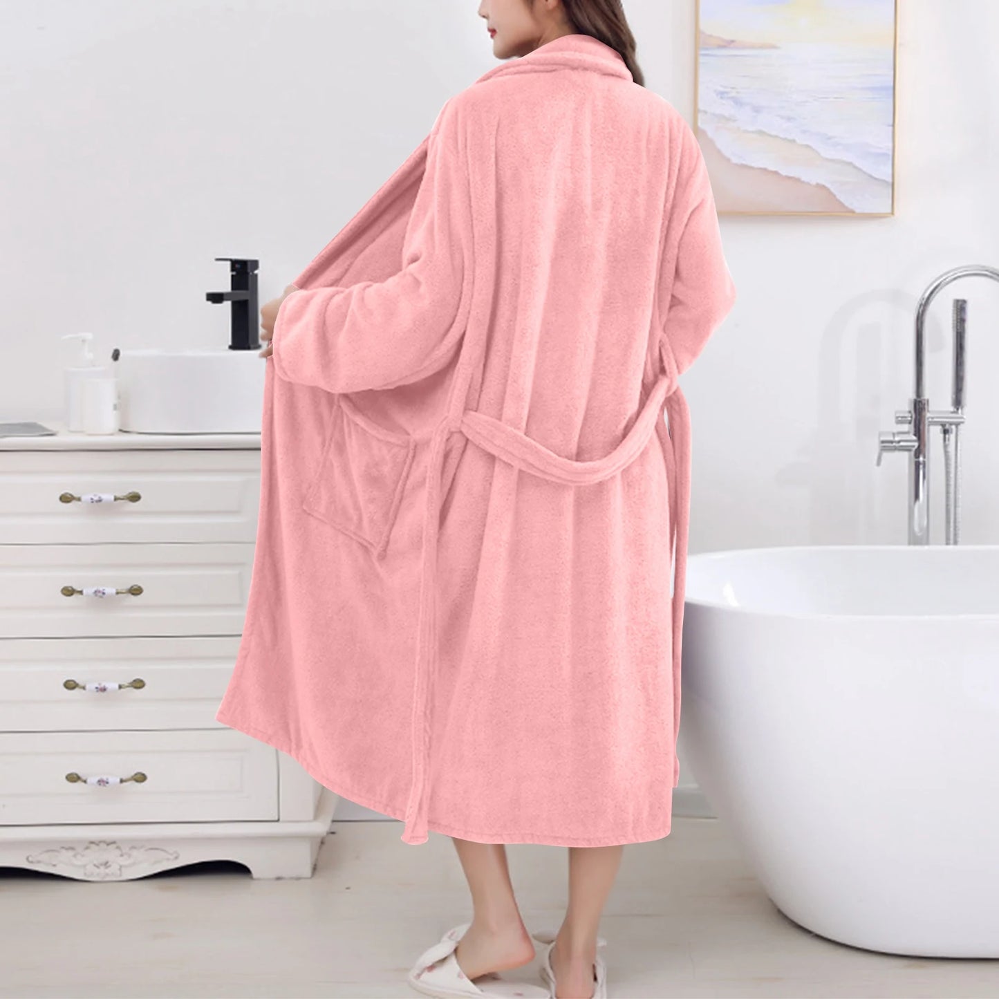 Women's Coral Fleece Robe Autumn Winter New Style Medium Length Home Indoor Wear Warmth Comfortable Sleepwear Nightgown