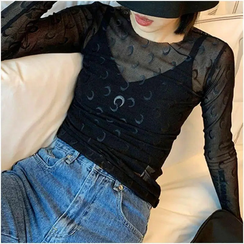 Women's Crescent Moon Sports Tank Top Summer New Design Slim Fit Cropped Backless Vest with Moon Embroidery