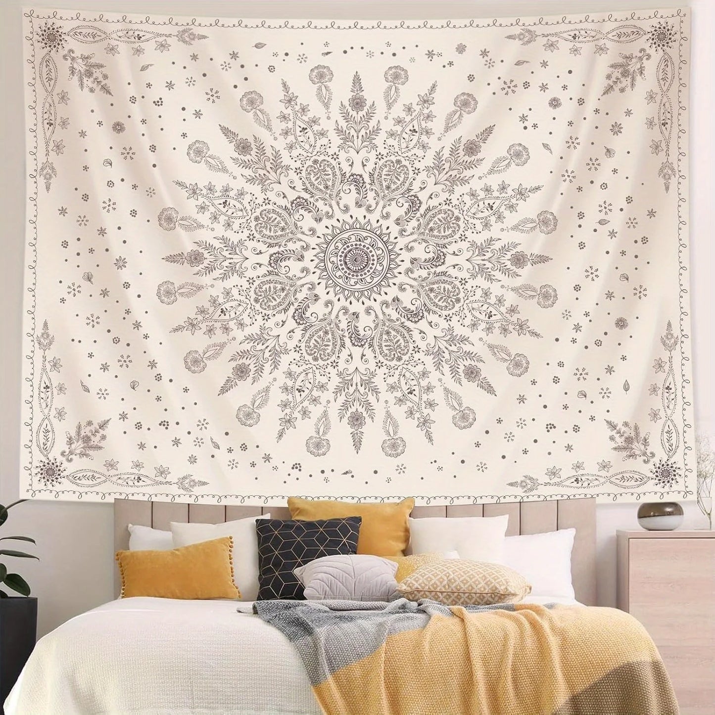 1 piece Bohemian floral mandala tapestry, polyester fabric, machine washable, suitable for living room, bedroom decoration