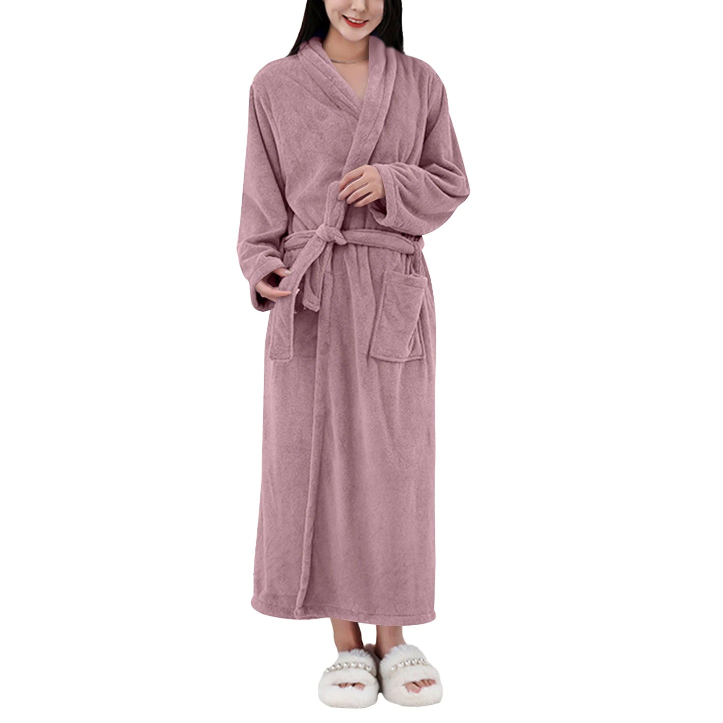 Women's Coral Fleece Robe Autumn Winter New Style Medium Length Home Indoor Wear Warmth Comfortable Sleepwear Nightgown