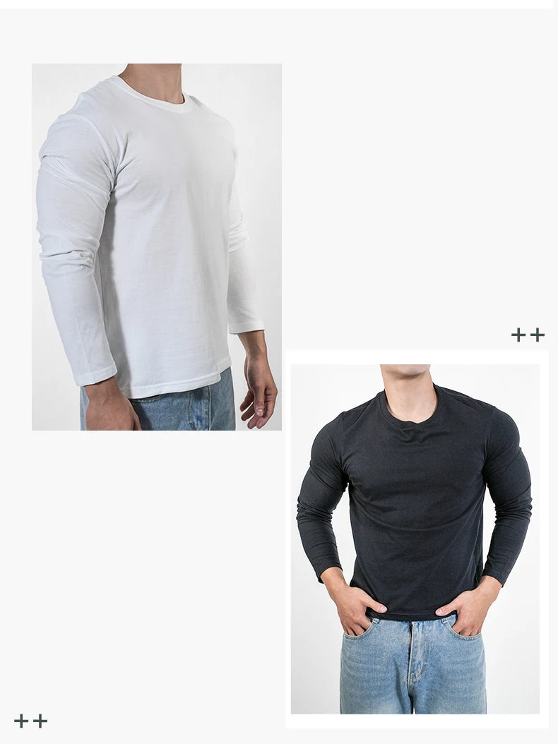 1PC Cotton Mens O-Neck T Shirts Casual Long Sleeve Top Moisture Wicking Heavyweight Tees Tanks Classic Loose Fit Tshirts for Men