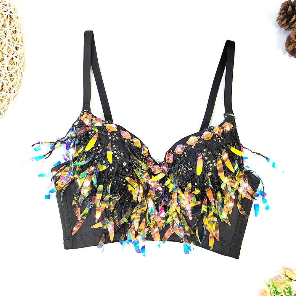 Y2k Top Shirts for Women Clothing Sexy Tank Tops Bra Bling Diamond Rhinestone Fashion Clothes Hotsweet Party Night Club Corset