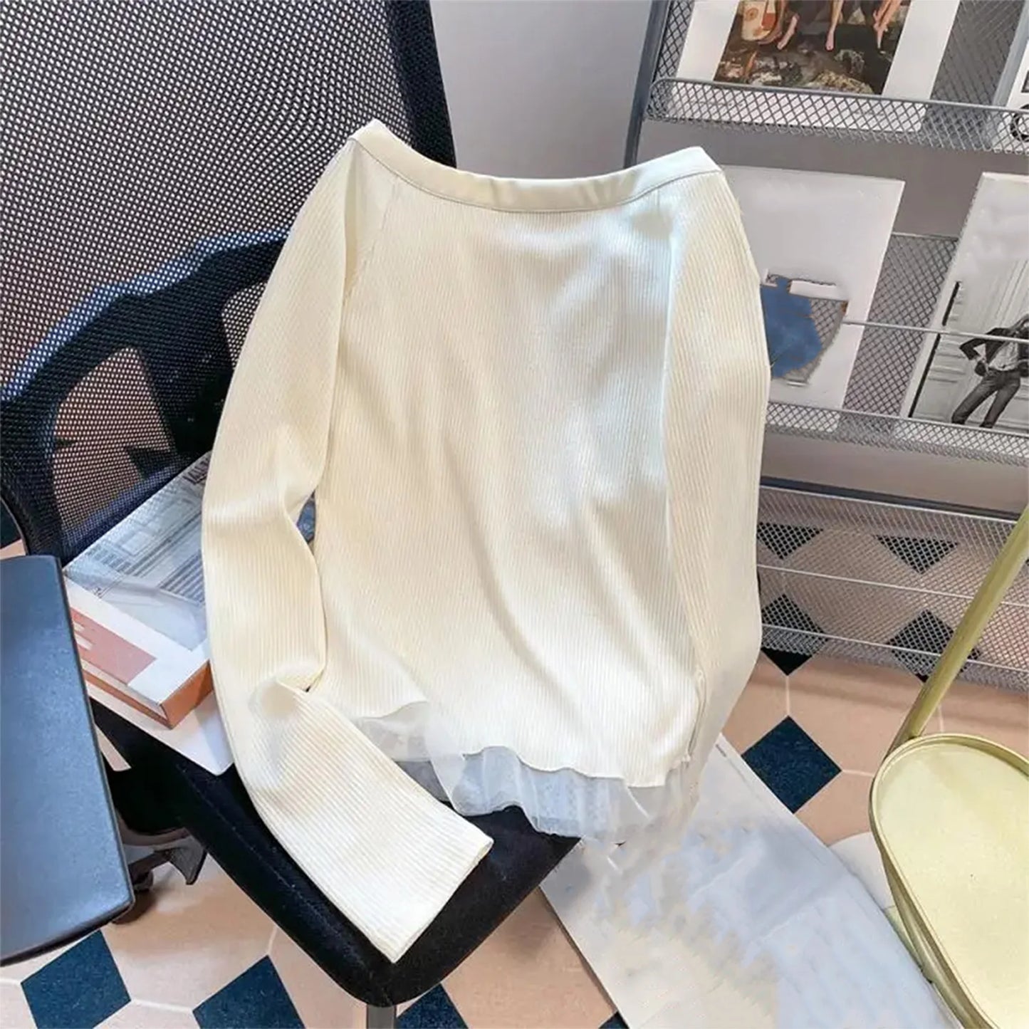 Women Y2K Graphic T-Shirts Long Sleeve Top Off Shoulder Music Score Tee Shirt Aesthetic Fairy T-Shirt Streetwear