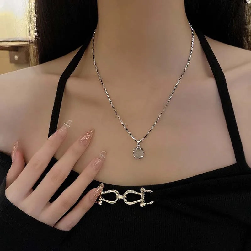 Y2K Shiny Star Necklace for Women Girls Silver Color Crystal Pendant Clavicle Chain Necklace Set Fashion New Trendy Party