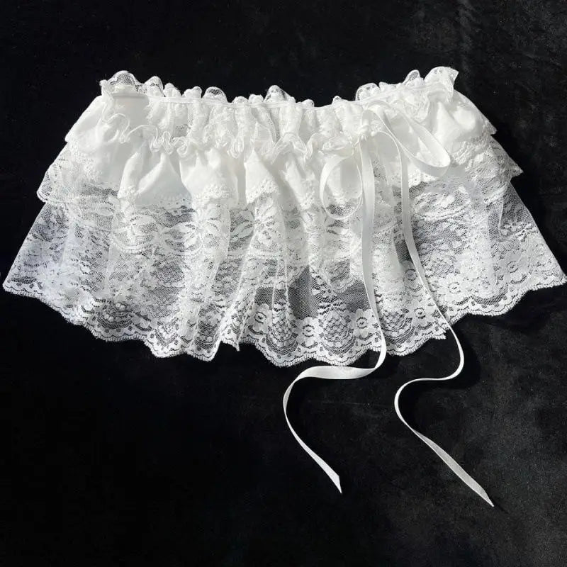 2025 Korean Ins Unique Lace Layered Gauze Skirts Lace Trim A-Line Short Cloth Mini Waist Skirts Harajuku Girl's White Skirts Y2K