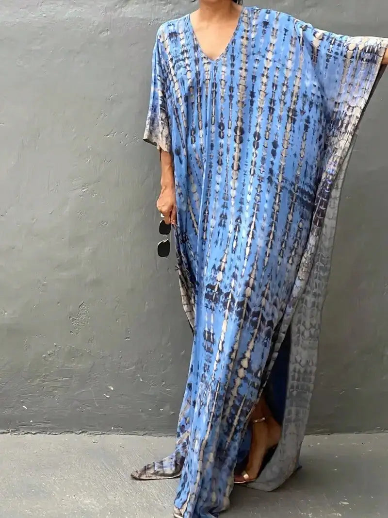 2025 Spring and Summer Smudged Positioning Printed Long Vacation Beach Skirt Bikini Cover-Up Swimsuit Sun Protection Jacket