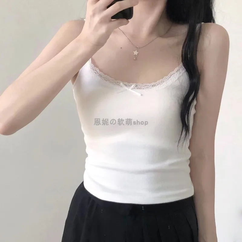 1pcs Girls Cute Padded Bra Tank Top Women Lace Casual Strap Top Vest Female Camisole With Removable Built In Bra Clothing