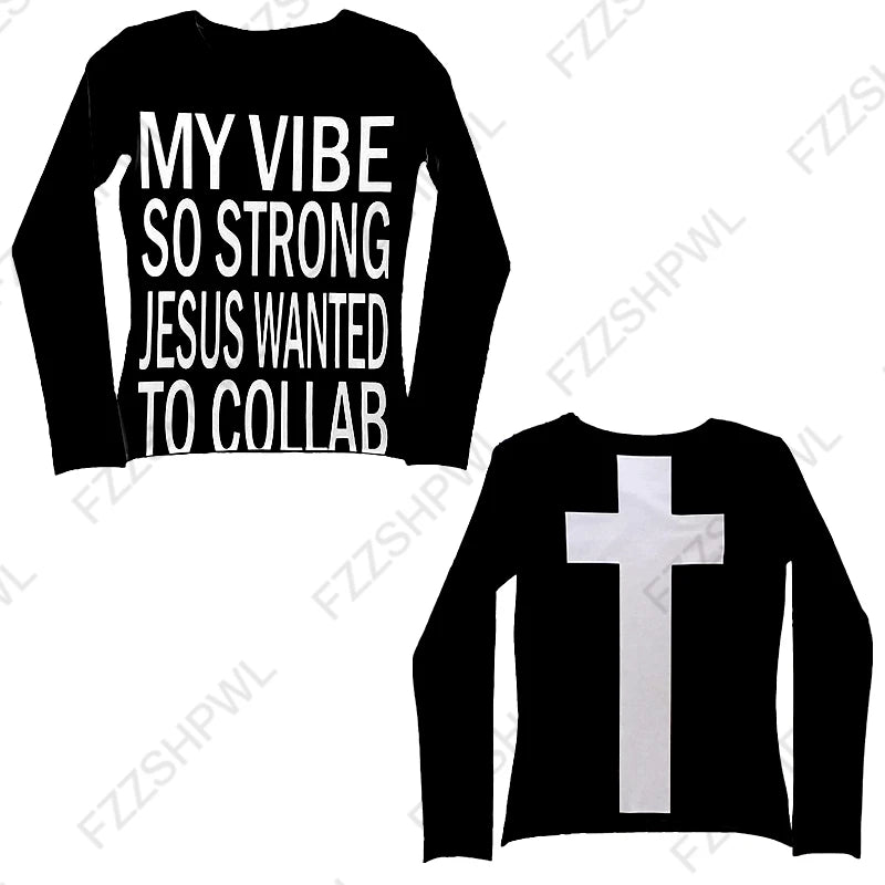Y2K Gothic Women's Long Sleeve T-Shirt Casual Slim Chic Graphic Print Crop Top Grunge Punk Hip Hop Harajuku Aesthetic Streetwear