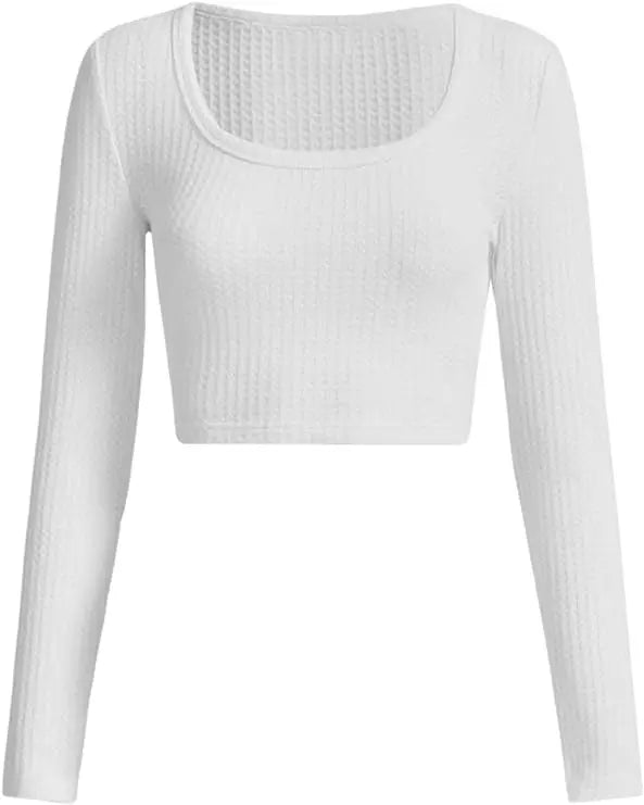 2 Pack Solid Crew Neck Crop T-Shirt Casual Long SleeveTop For Spring & Fall Women's Clothing