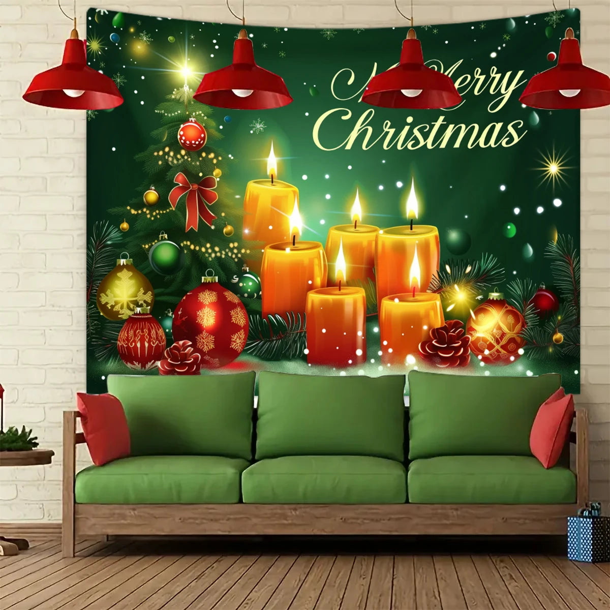 1pc Christmas tapestry, snow background banner outside the Christmas tree window, Christmas fireplace tapestry