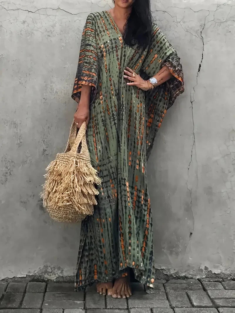 2025 Spring and Summer Smudged Positioning Printed Long Vacation Beach Skirt Bikini Cover-Up Swimsuit Sun Protection Jacket