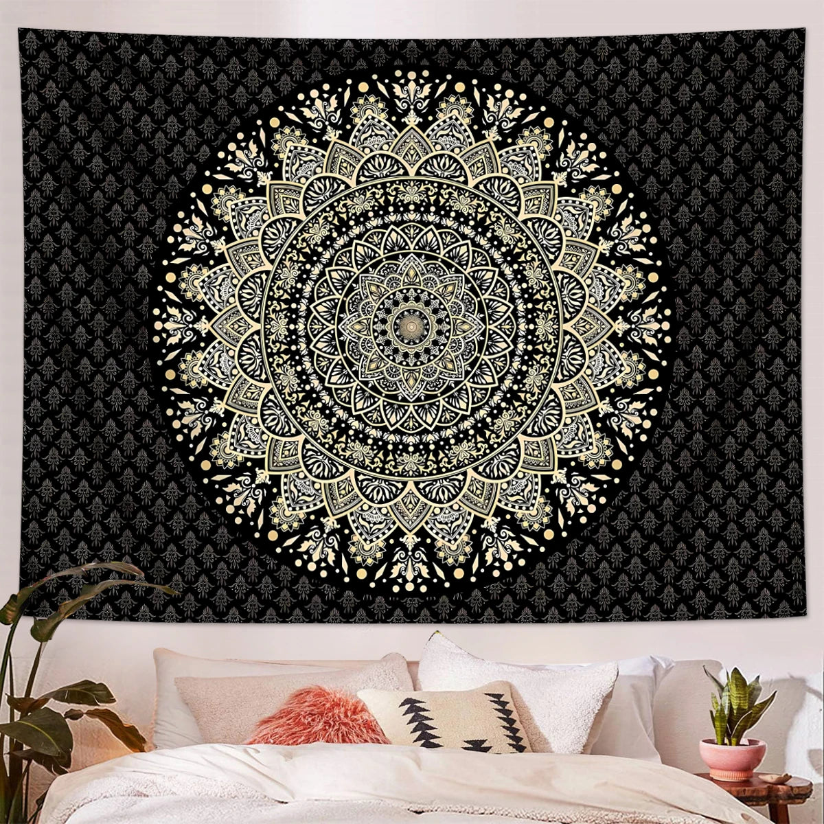 1pc Bohemian Mandala Tapestry, Retro Plant Flower psychedelic Tapestry, Hippie Style Room Decoration Wall Hanging