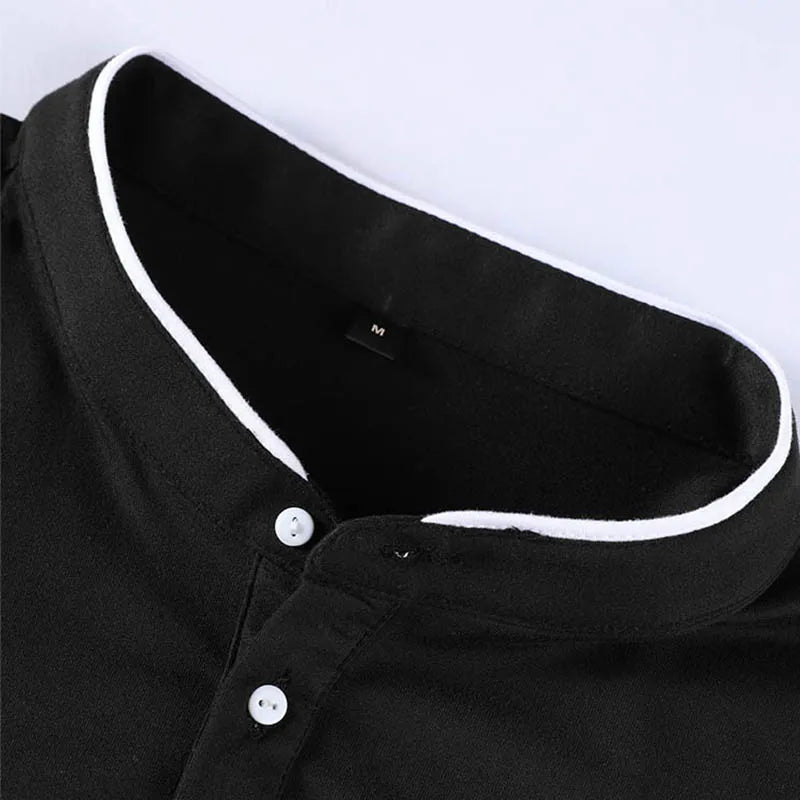 2025 New Men's Casual and Fashionable Solid Color Long Sleeved Stand Up Collar T-shirt Summer Versatile and Comfortable Top