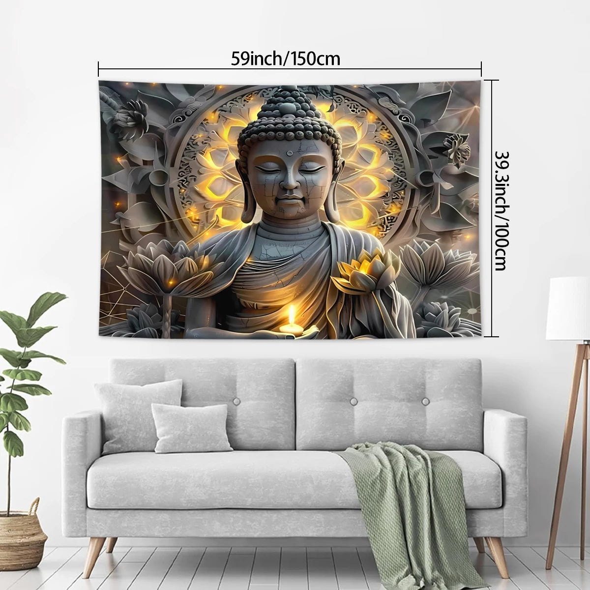 1pc Buddha statue and lotus tapestry, mysterious Buddha statue meditation meditation yoga spiritual religious tapestry