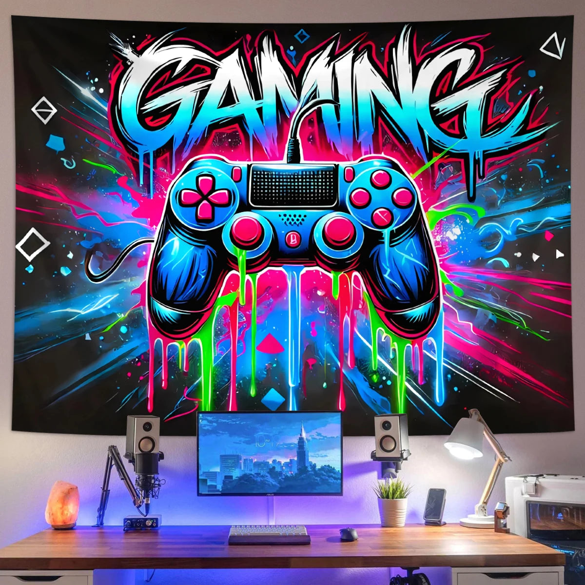 1pc Game controller fluorescent tapestry, UV reactive tapestry, e-sports room, e-sports club background decoration wall hanging