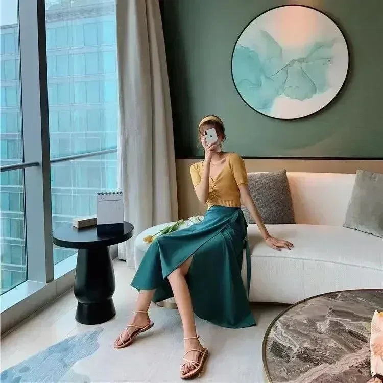 2026 Summer Beach Floral Skirt for Women Cotton High Waist Wrap Maxi Skirt Long with Side Slit & Tie Detail Boho Style Design