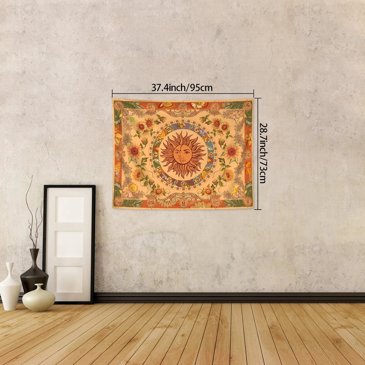 1pc Sun Moon Fantasy Tapestry, Retro Ethnic Wave Simia Tapestry, Sunflower Constellation Aesthetic Wall Hanging