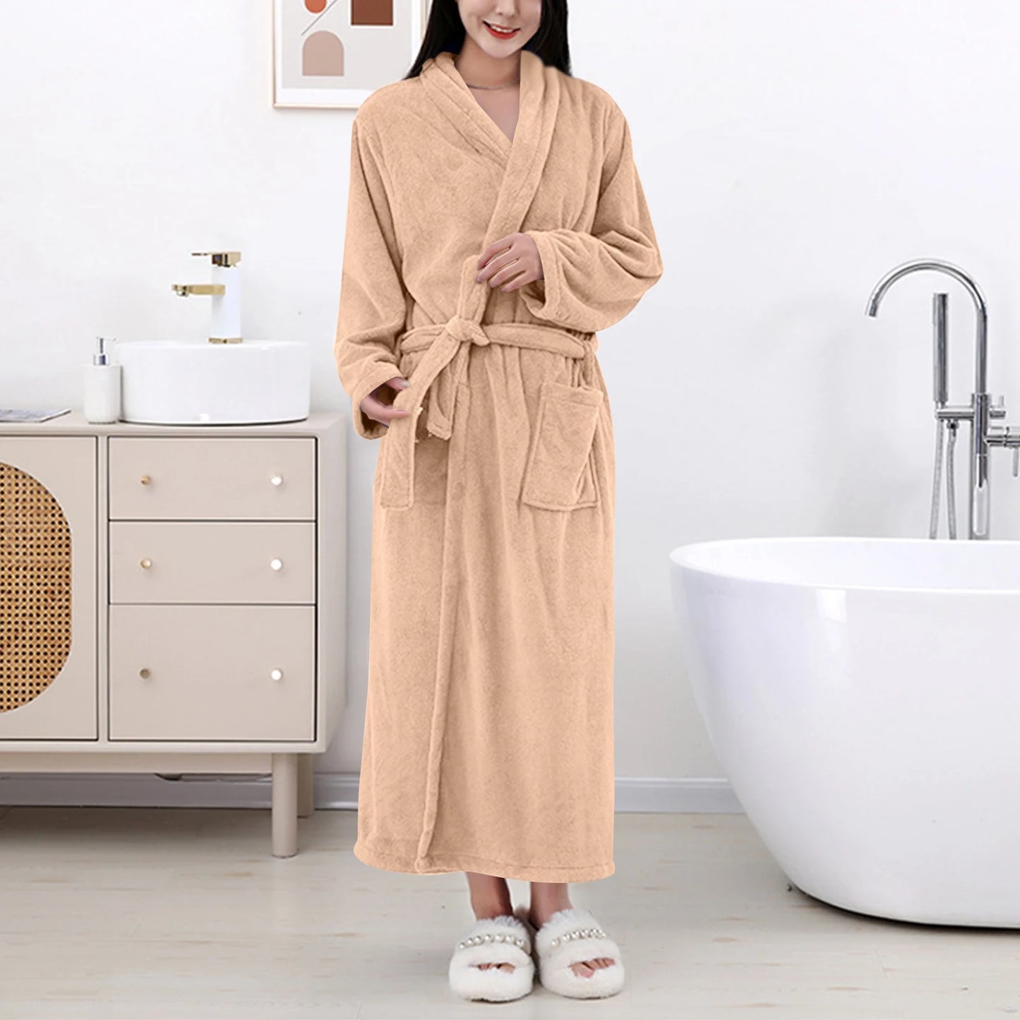 Women's Coral Fleece Robe Autumn Winter New Style Medium Length Home Indoor Wear Warmth Comfortable Sleepwear Nightgown