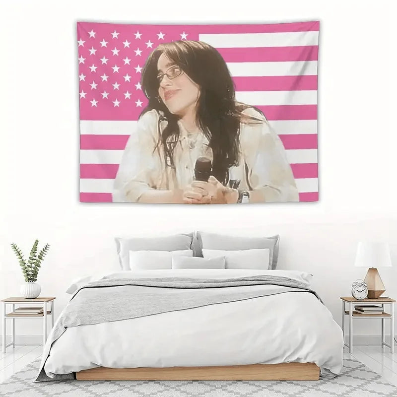 1pc Music Album Poster Tapestry Billie Flag for Living Room Bedroom Wall Hanging Suitable as a Pink Gift for Decor