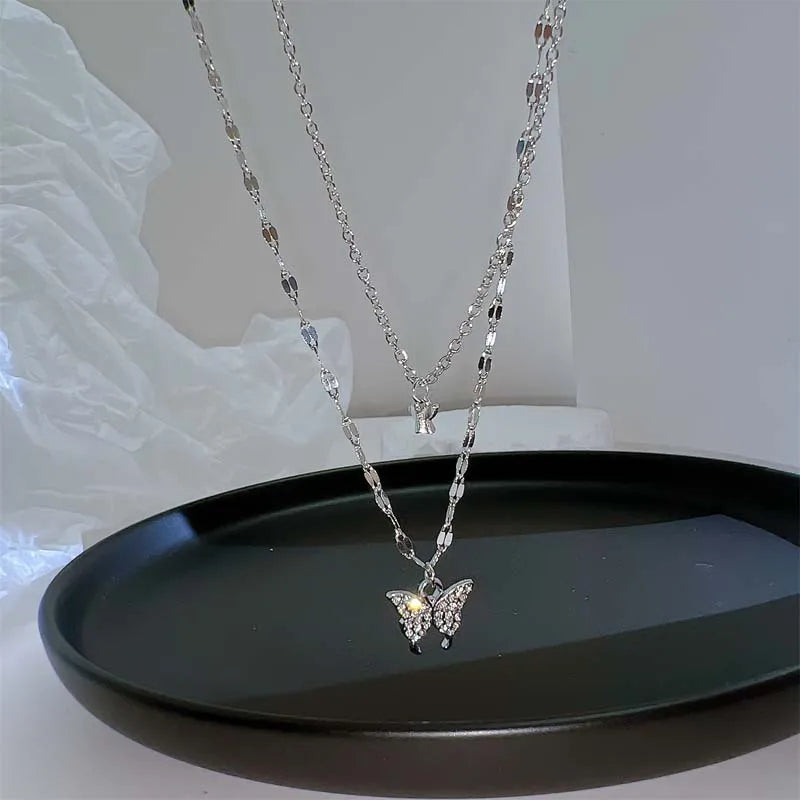 Y2K Shiny Star Necklace for Women Girls Silver Color Crystal Pendant Clavicle Chain Necklace Set Fashion New Trendy Party