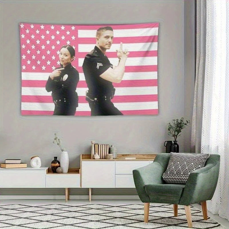 1pc Printing The Rookie protagonist Lucy Chen and Tim Bradford Tapestry Poster Eric Winter Pink American Flag Background Wall