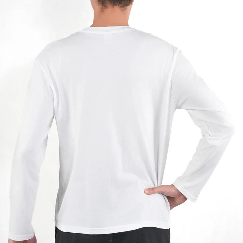 1PC Mens White Black T Shirts Casual Long Sleeve Top Cotton Moisture Wicking O-Neck Tees Tanks Classic Loose Tshirts for Men