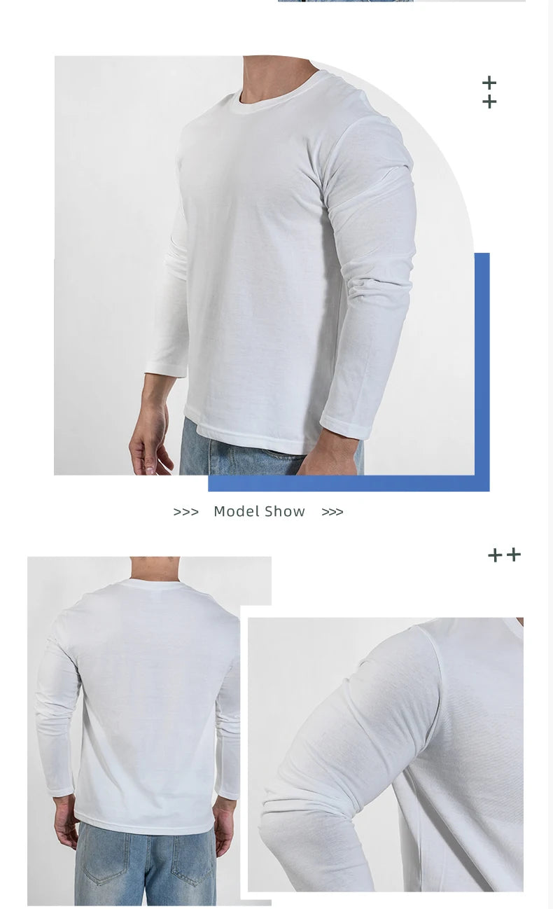 1PC Cotton Mens O-Neck T Shirts Casual Long Sleeve Top Moisture Wicking Heavyweight Tees Tanks Classic Loose Fit Tshirts for Men