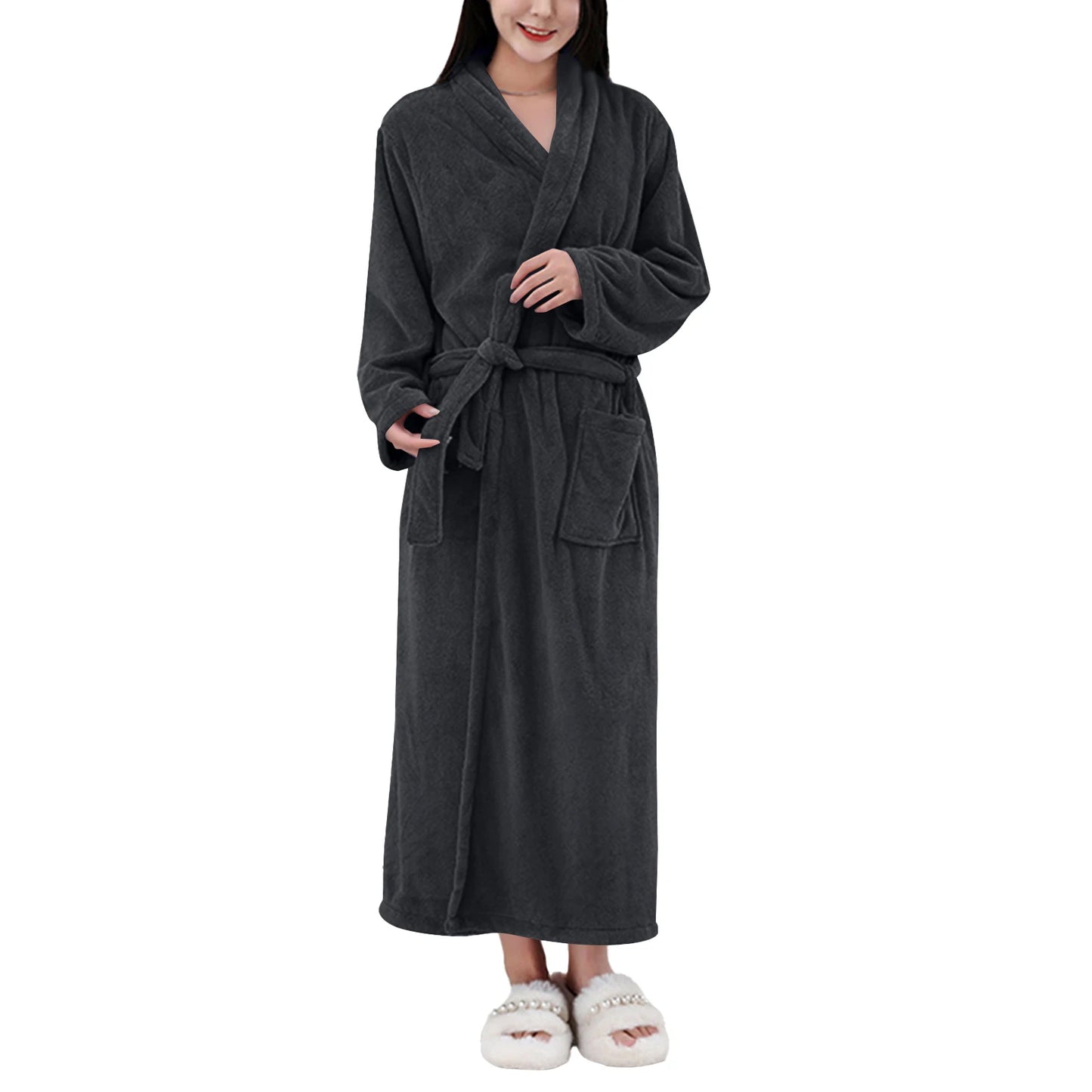 Women's Coral Fleece Robe Autumn Winter New Style Medium Length Home Indoor Wear Warmth Comfortable Sleepwear Nightgown