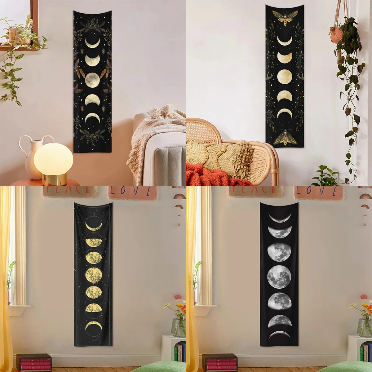 1pc Moon phase tapestry, plant flower butterfly tapestry, moth tapestry, room living room decoration, background wall hanging